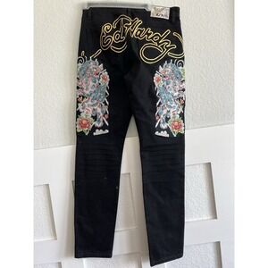 Ed Hardy Men's Size 30 Black Japan Lion Slim Straight Denim Jeans NWT